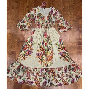 NWT Anthropologie Me 2 Magic Sz S Multicolor Floral Boho‎ Metallic Modern Maxi